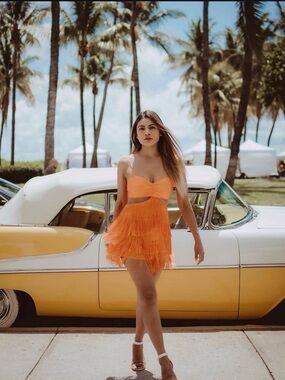 Strappy Fringe Mini Dress - Orange